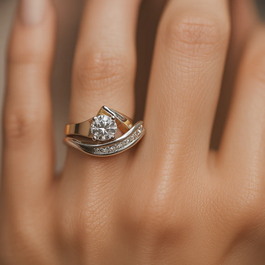 Karla – Asymmetrisk vintage ring i guld og sølv med zirkoner - Billede 4